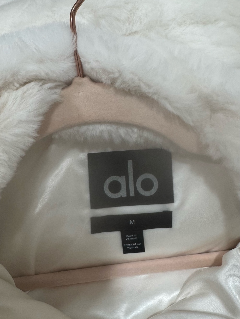 ALO Yoga Cream White Faux Fur Hooded Jacket - Picture 4 of 4